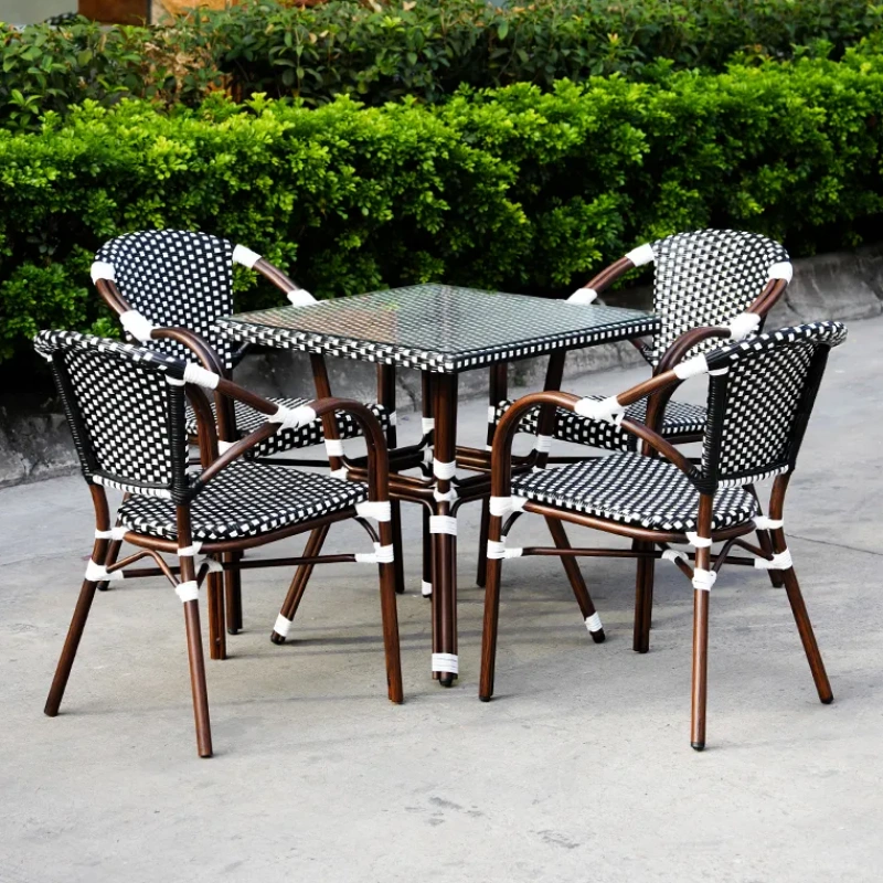 Modern Aluminum Garden Dining Set Extensible Table and Mesh Chairs Outdoor Furniture