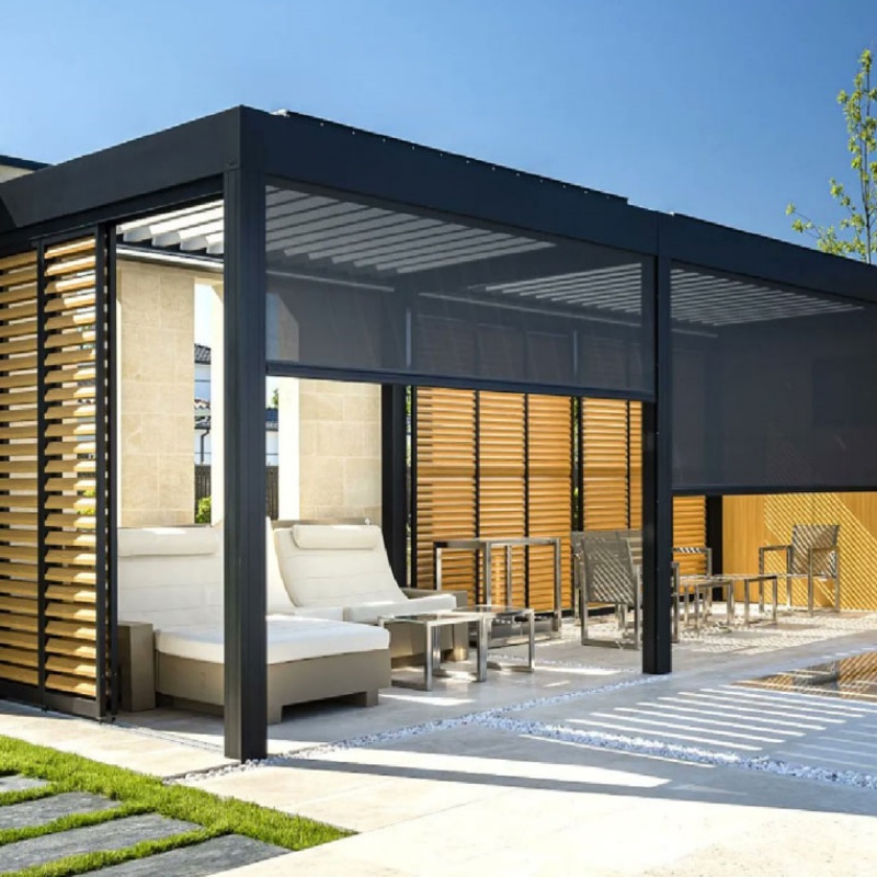 Custom Outdoor Waterproof Aluminium Pergola Motorized Outdoor Garden Patio Covers Aluminum Adjustable Pergola Luxury Gazebo Louvre Roof with LED Strip Lights