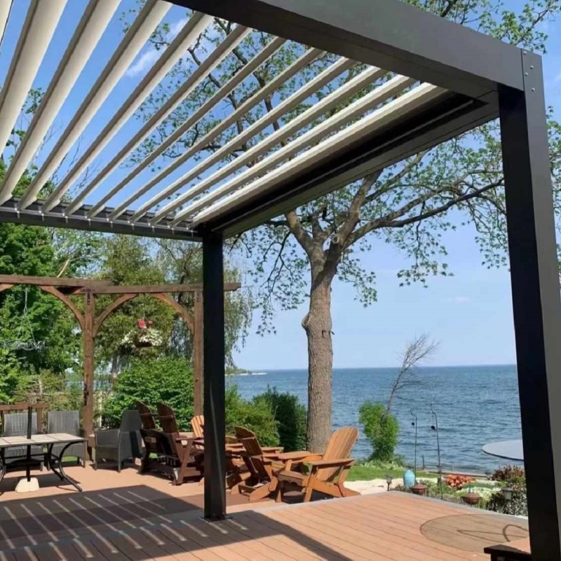 Heavy Duty Backyard Pergola Electric Motorized Opening Aluminium Louvered Roof Weatherproof Outdoor Gazebo Pergola