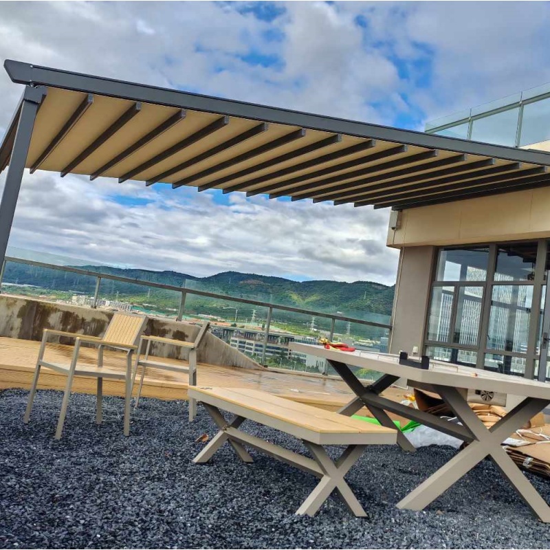 Outdoor Garden Waterproof Manual Bioclimatic Aluminium Louvered Roof Pergola with LED Light