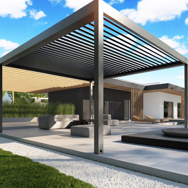 Modern Can Custom Outdoor Waterproof Balcony Roof Sunshade Awning Aluminium Electric Open Roof Louvered Pergola Garden Pergolar Sun Shelter