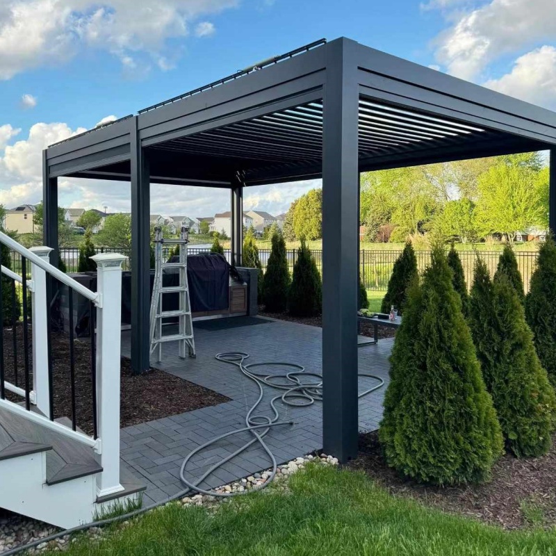 Outdoor Garden Waterproof Manual Bioclimatic Aluminium Louvered Roof Pergola with LED Light