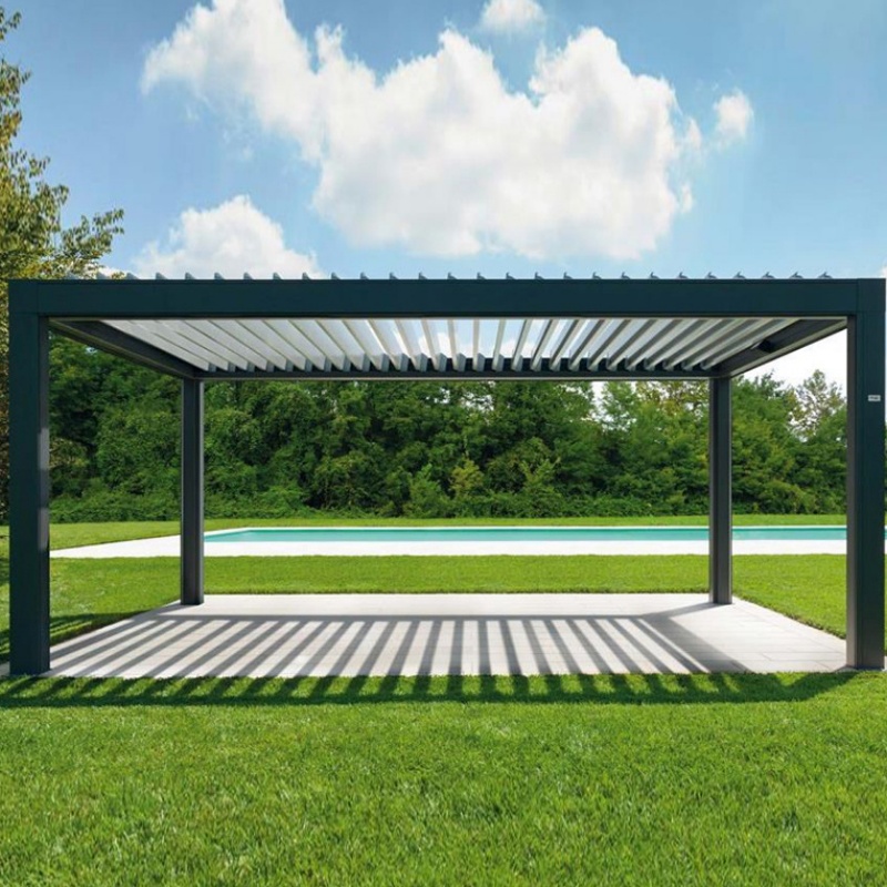Manual Aluminum Louvered Pergola Double Aluminum Louvers with Adjustable Rainproof Roof for Garden, Patio, Backyard, Lawns, Pavilion